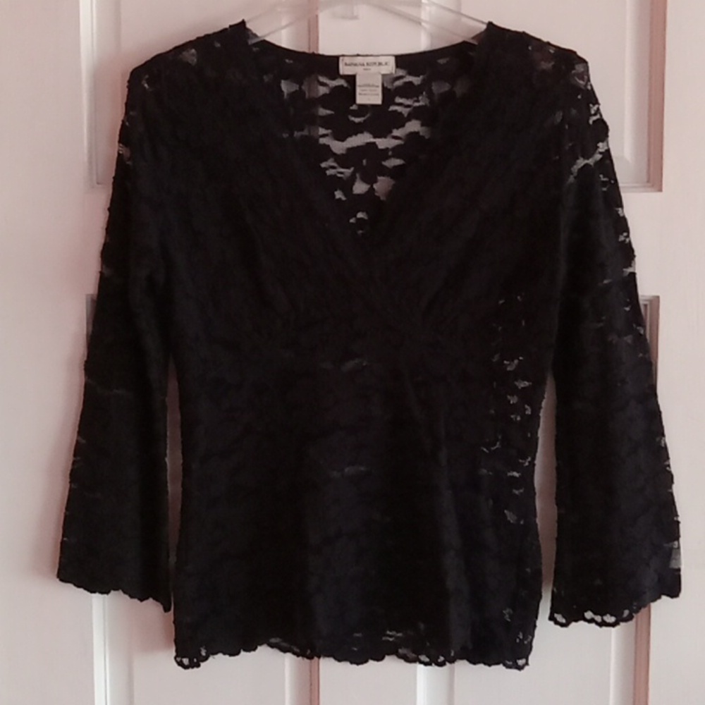 NWOT Black Lace Banana Republic V-neck Top, Size S